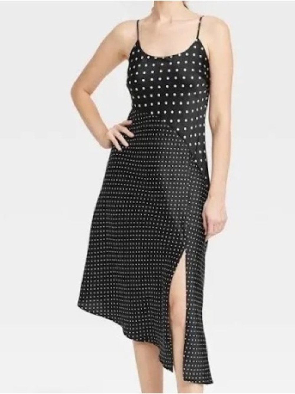 A New Day black and white polka dot midi slip dress, Size M